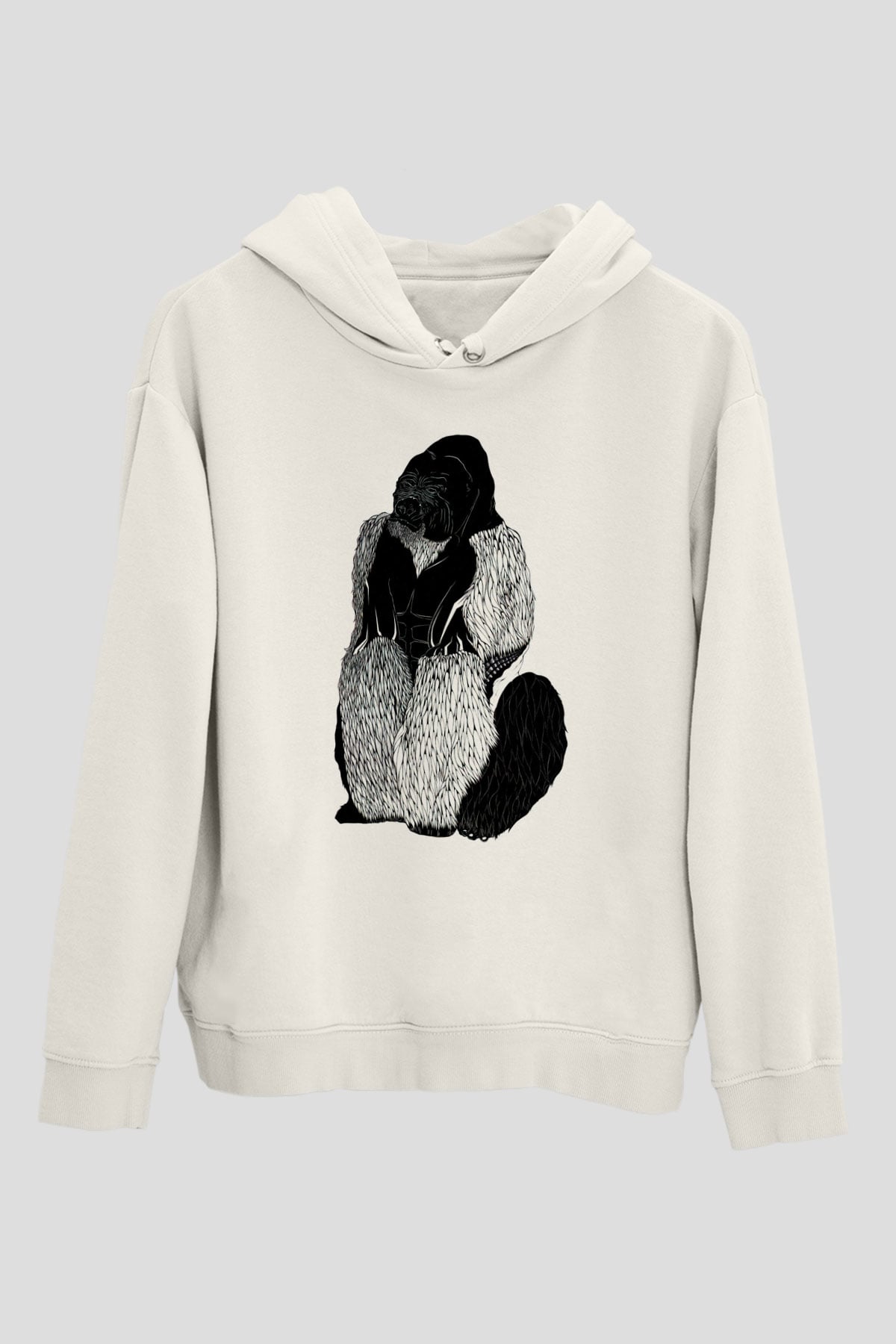 Goril Beyaz Unisex Hoodie