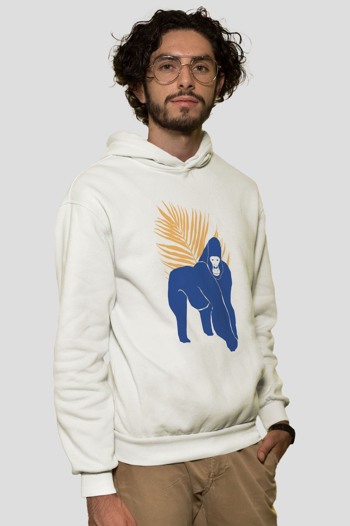 Goril Beyaz Unisex Hoodie