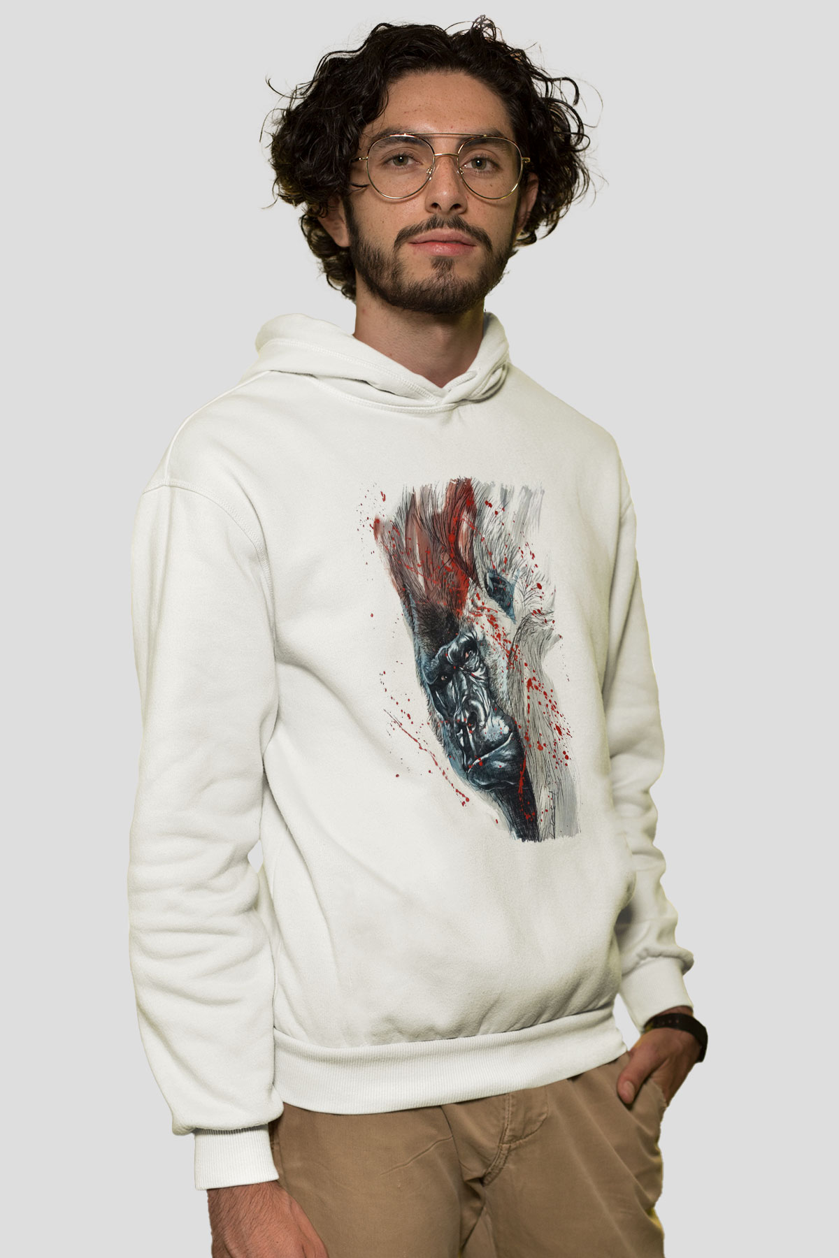 Goril Beyaz Unisex Hoodie