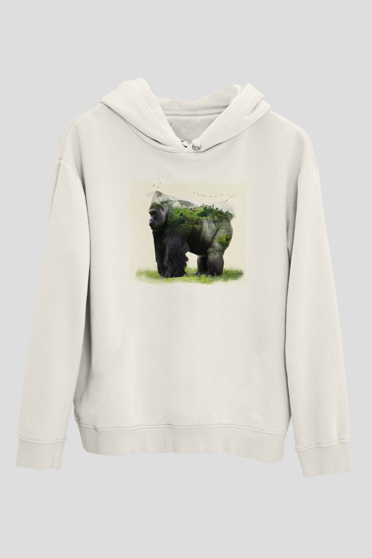 Goril Beyaz Unisex Hoodie