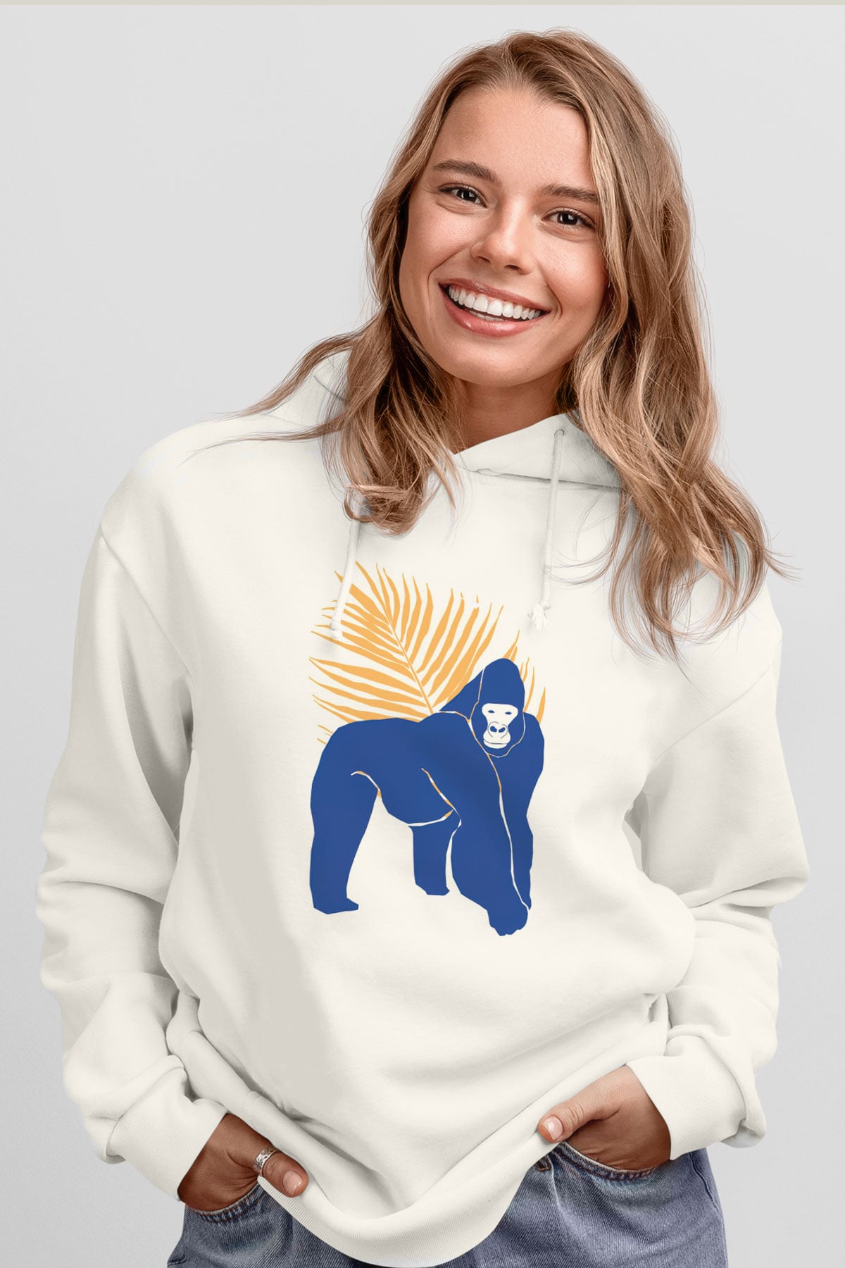 Goril Beyaz Unisex Hoodie