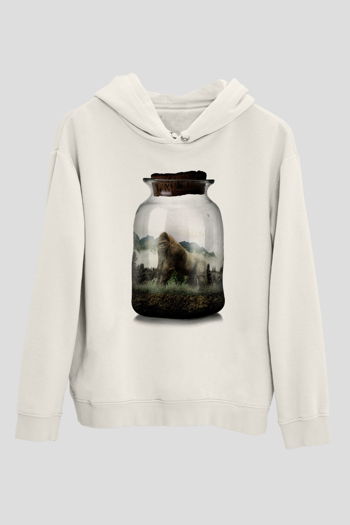Goril Beyaz Unisex Hoodie