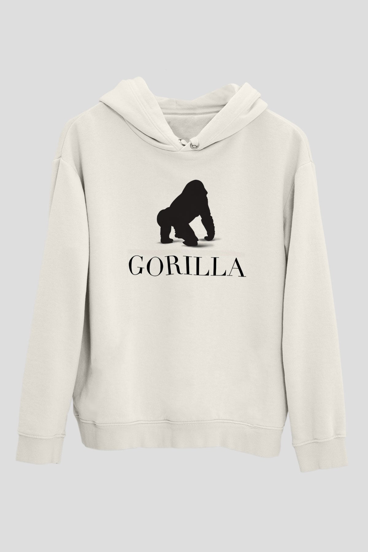 Goril Beyaz Unisex Kapşonlu Sweatshirt