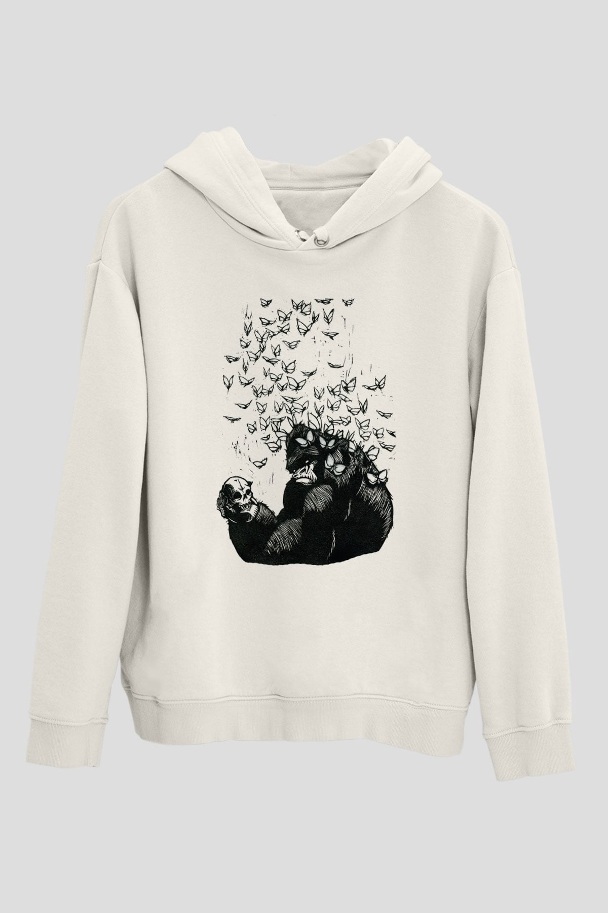 Goril Beyaz Unisex Kapşonlu Sweatshirt