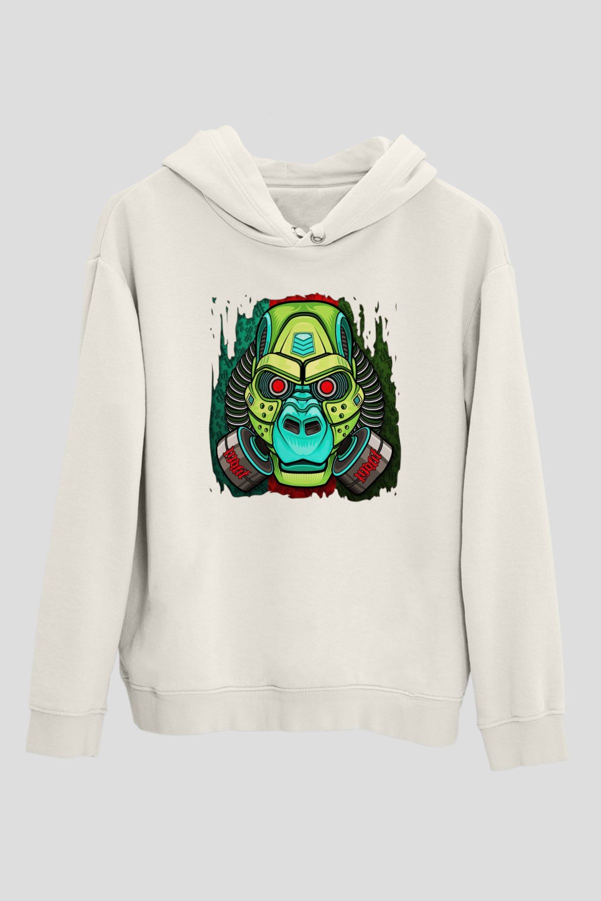 Goril Beyaz Unisex Kapşonlu Sweatshirt