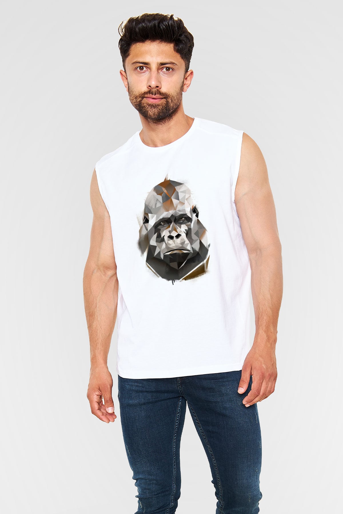 Goril Beyaz Unisex Kolsuz Tişört