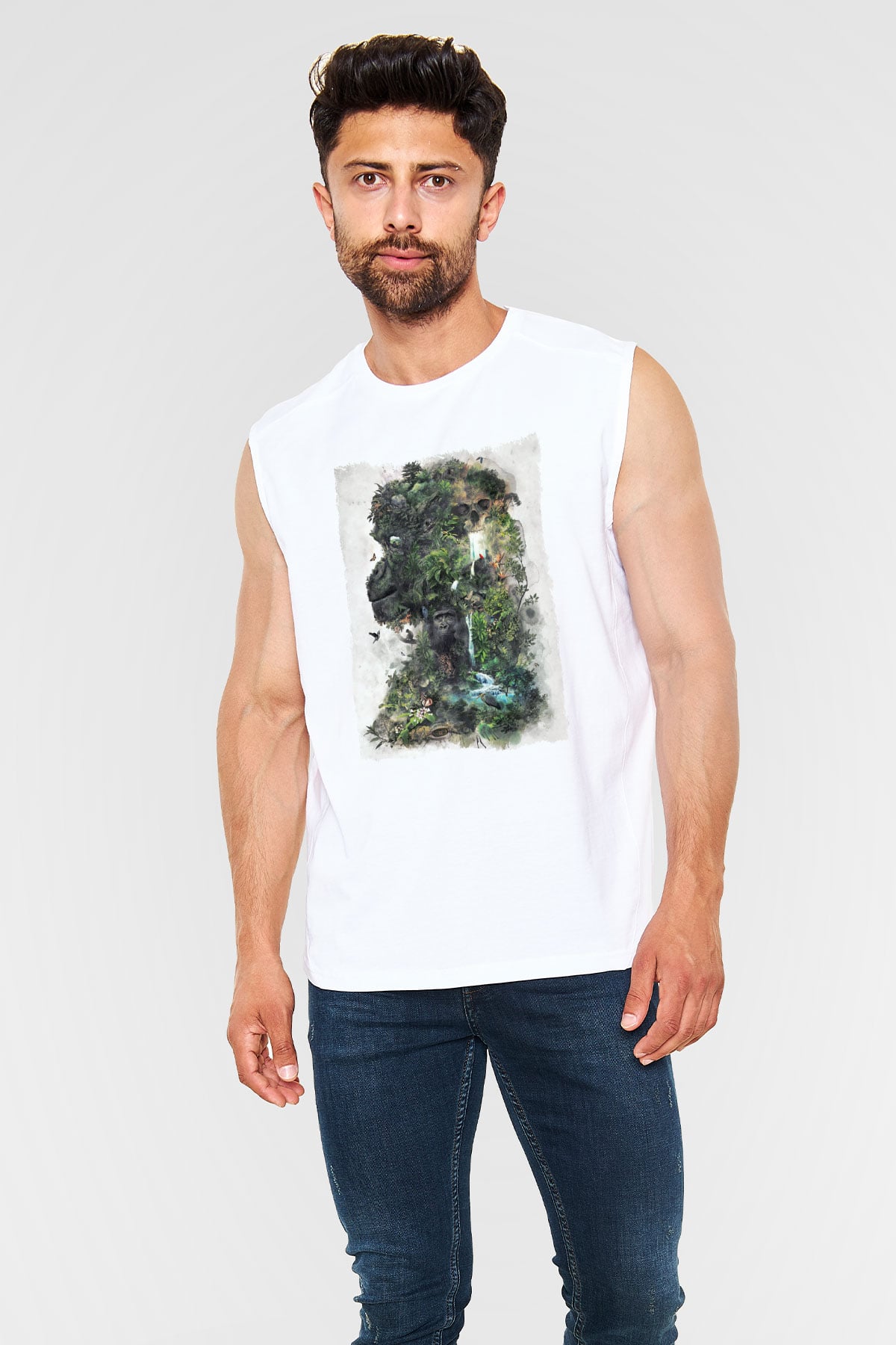 Goril Beyaz Unisex Kolsuz Tişört
