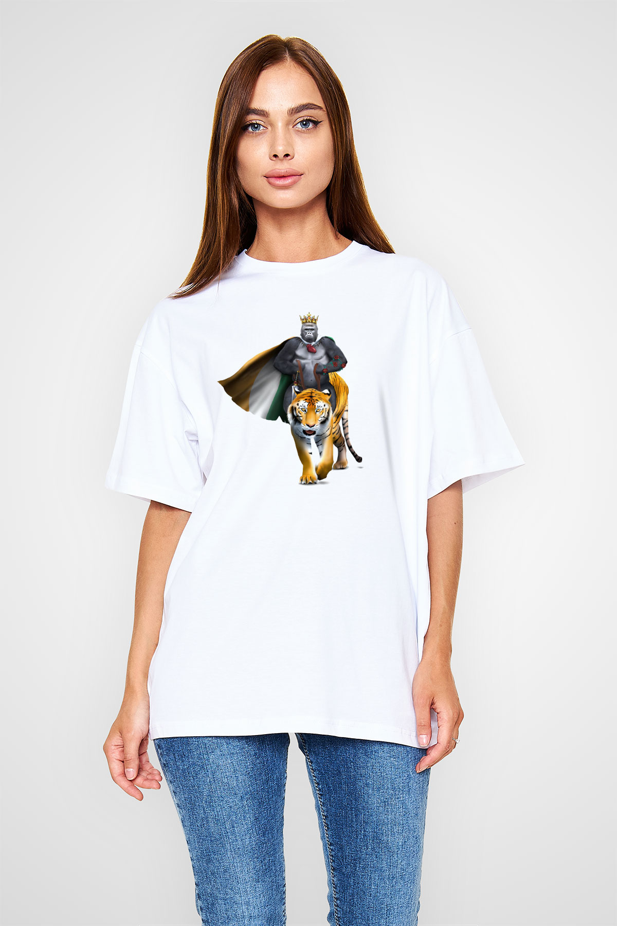 Goril Beyaz Unisex Oversize Tişört T-Shirt