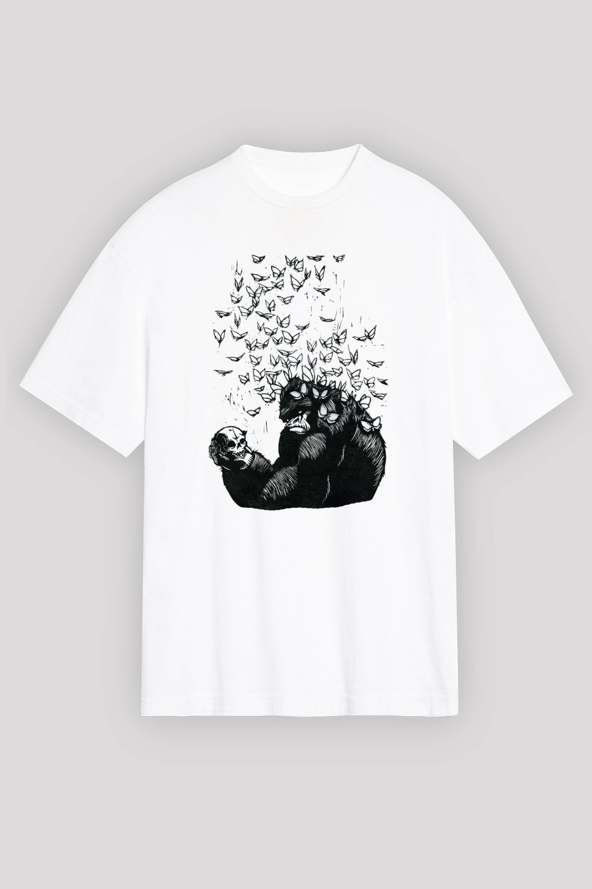 Goril Beyaz Unisex Oversize Tişört T-Shirt