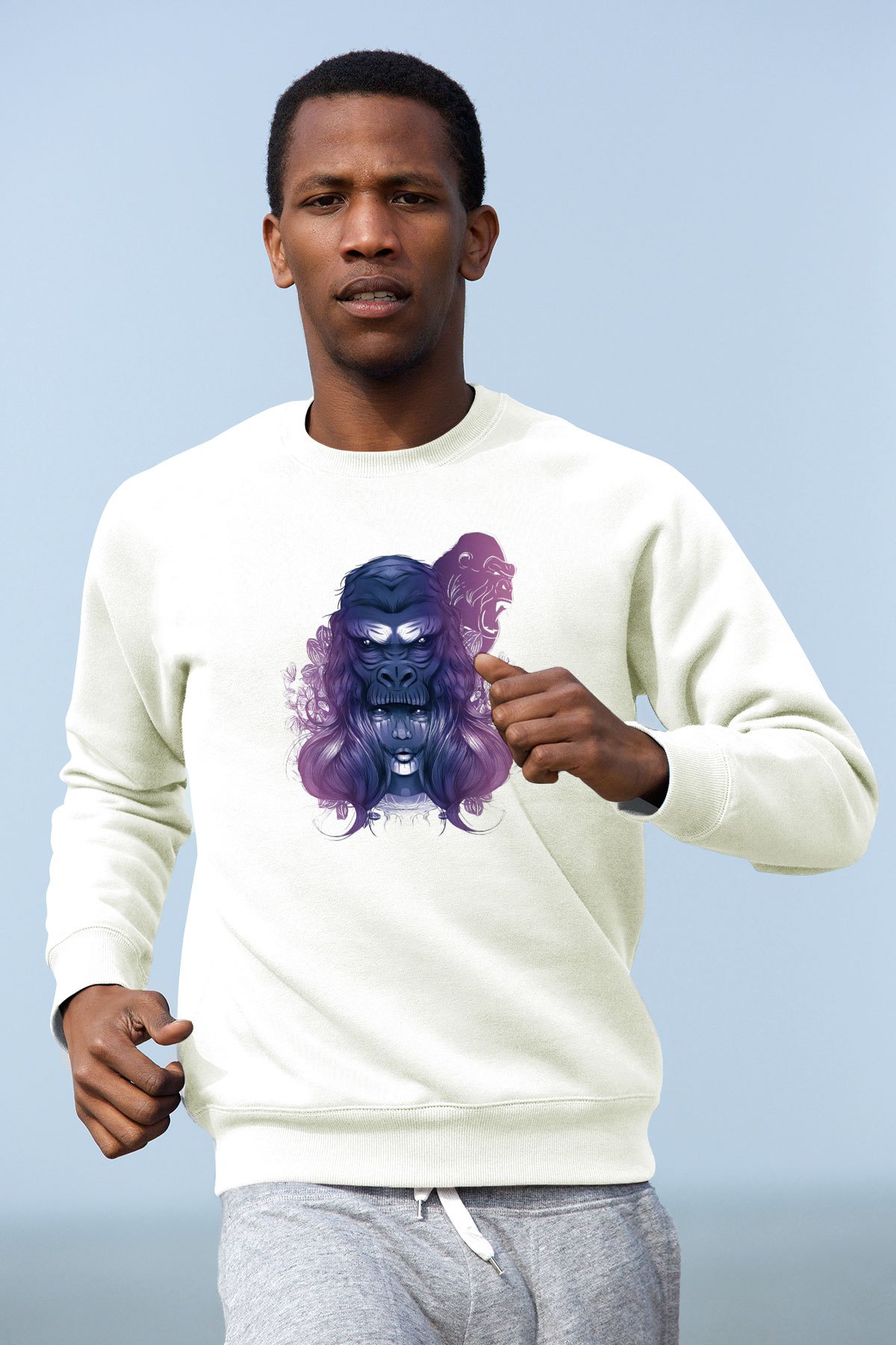 Goril Beyaz Unisex Sweatshirt