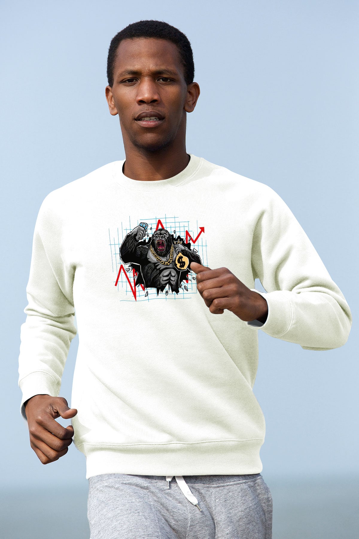 Goril Beyaz Unisex Sweatshirt