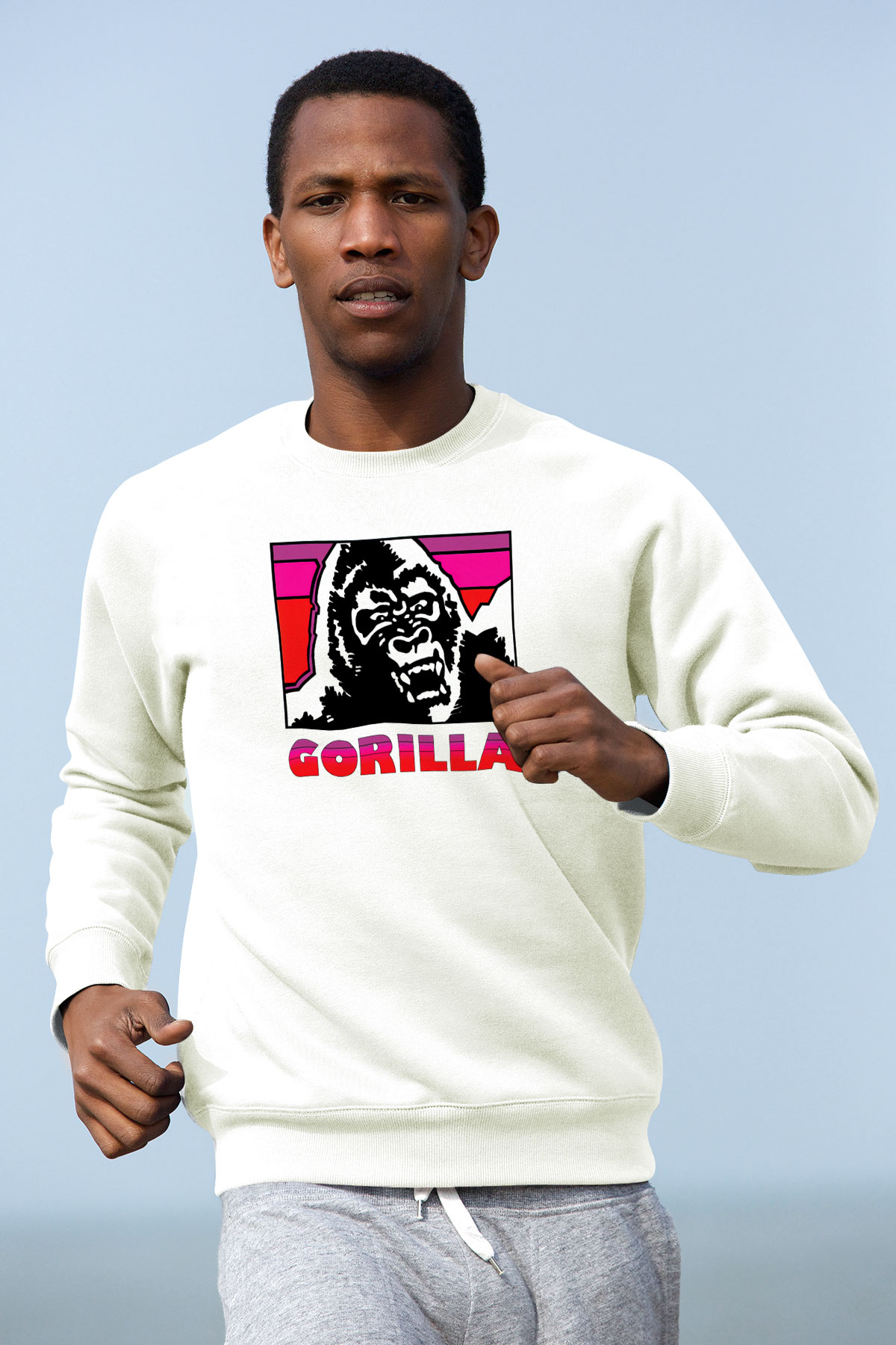 Goril Beyaz Unisex Sweatshirt