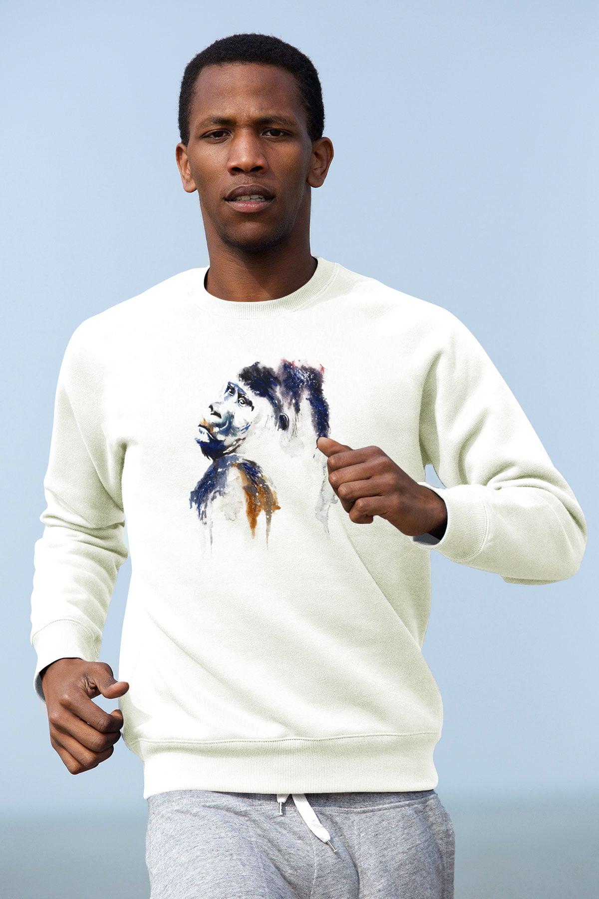 Goril Beyaz Unisex Sweatshirt