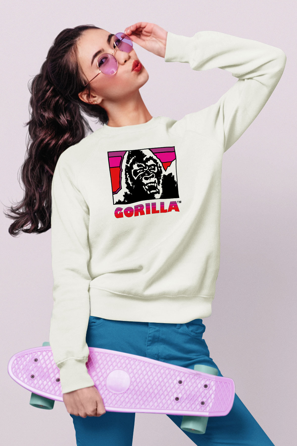 Goril Beyaz Unisex Sweatshirt