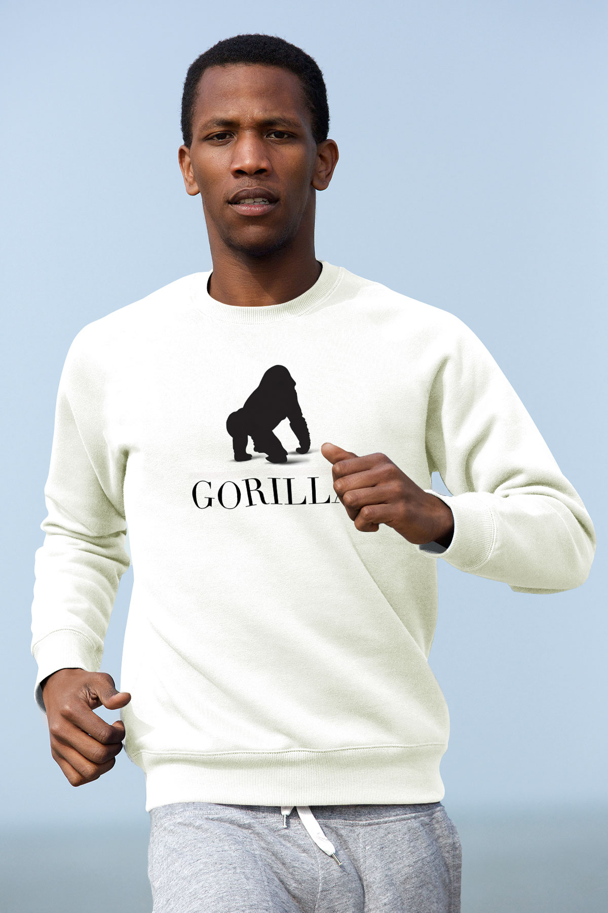 Goril Beyaz Unisex Sweatshirt