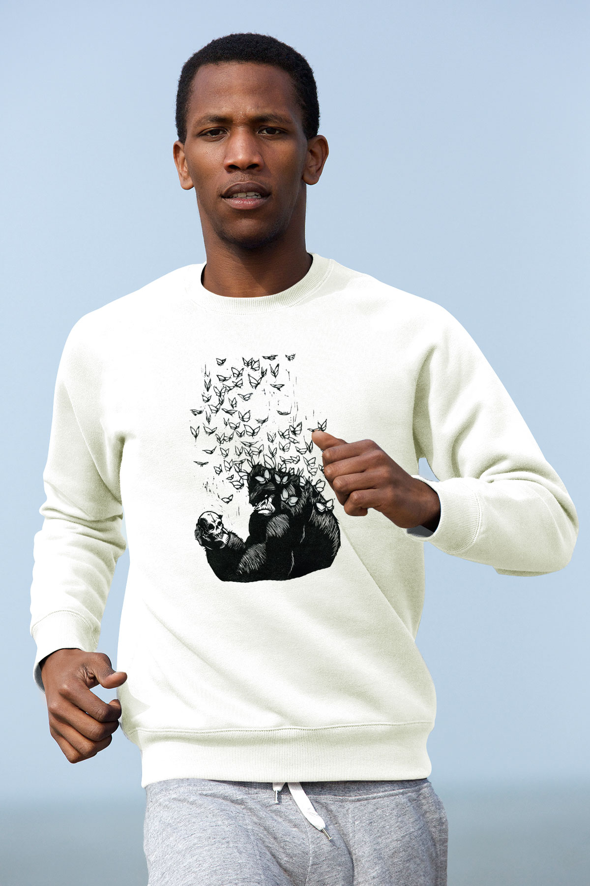 Goril Beyaz Unisex Sweatshirt