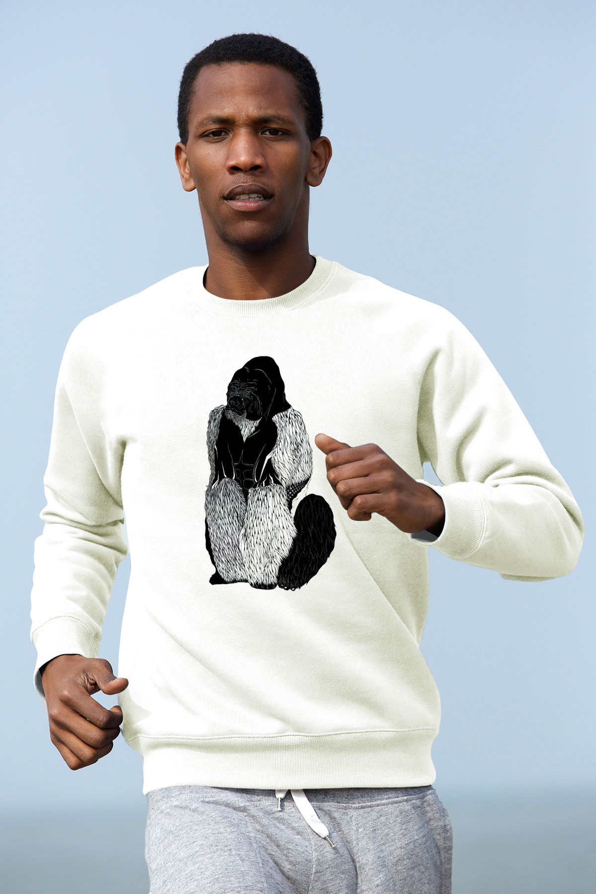 Goril Beyaz Unisex Sweatshirt