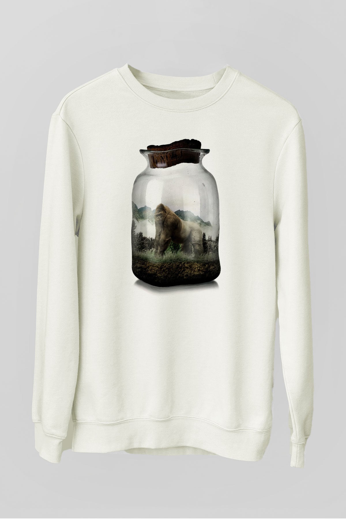 Goril Beyaz Unisex Sweatshirt