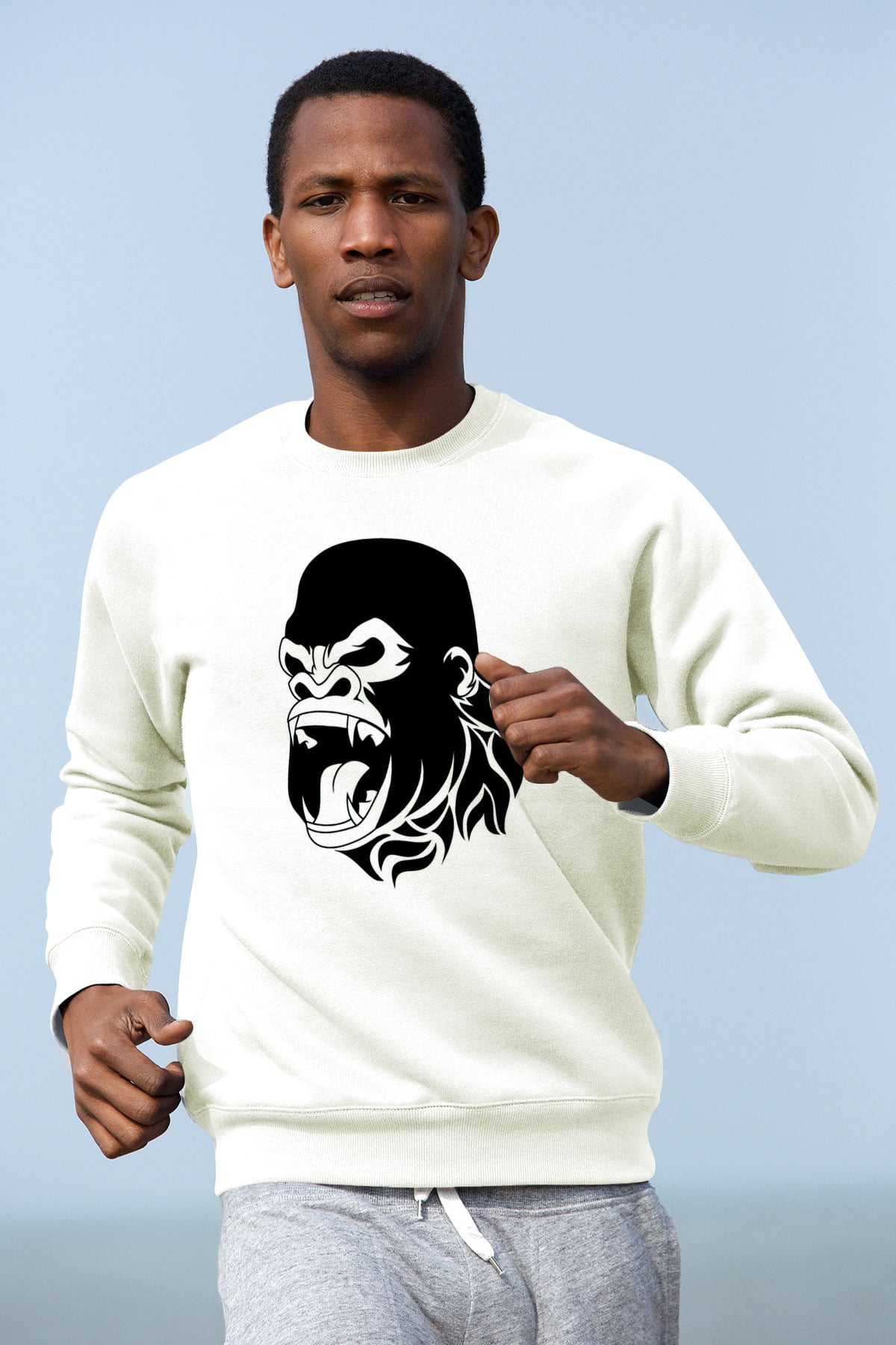 Goril Beyaz Unisex Sweatshirt