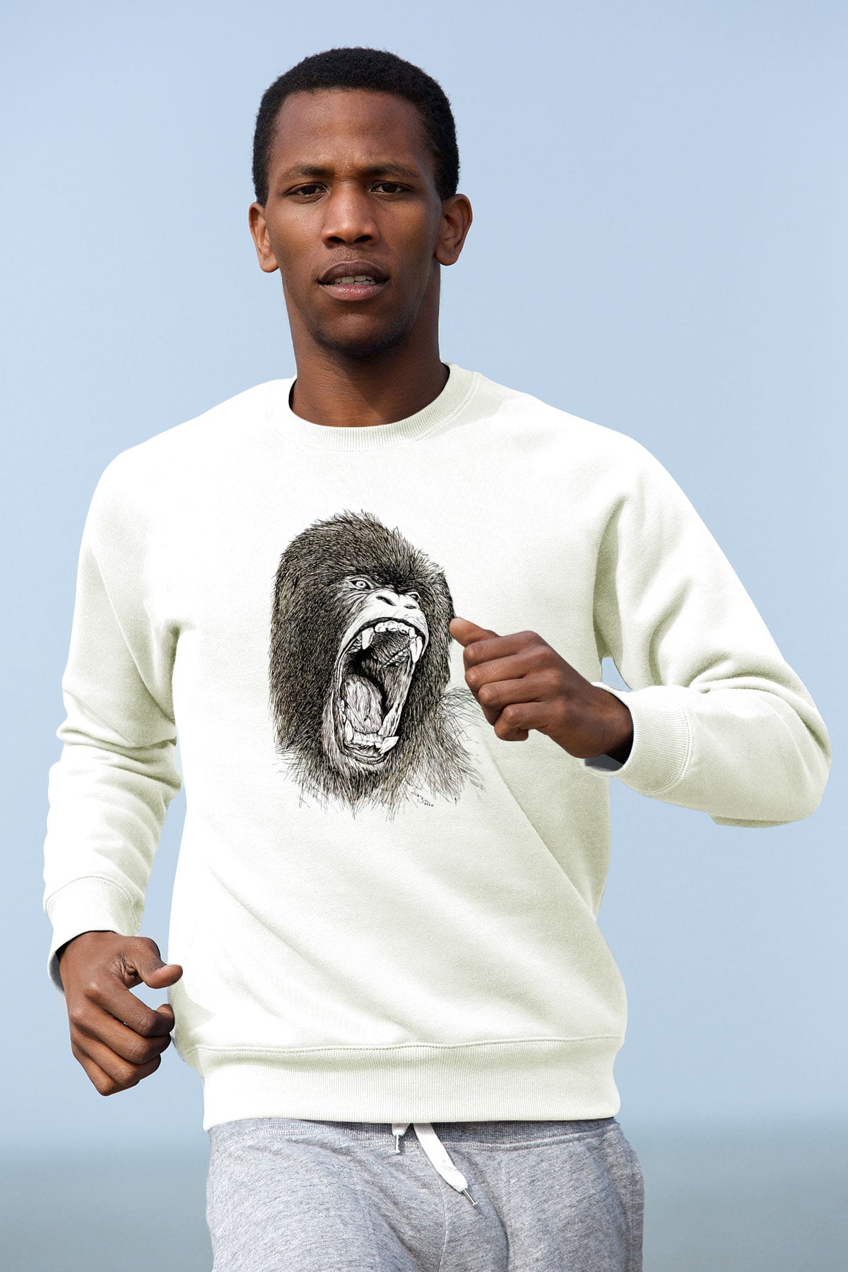 Goril Beyaz Unisex Sweatshirt