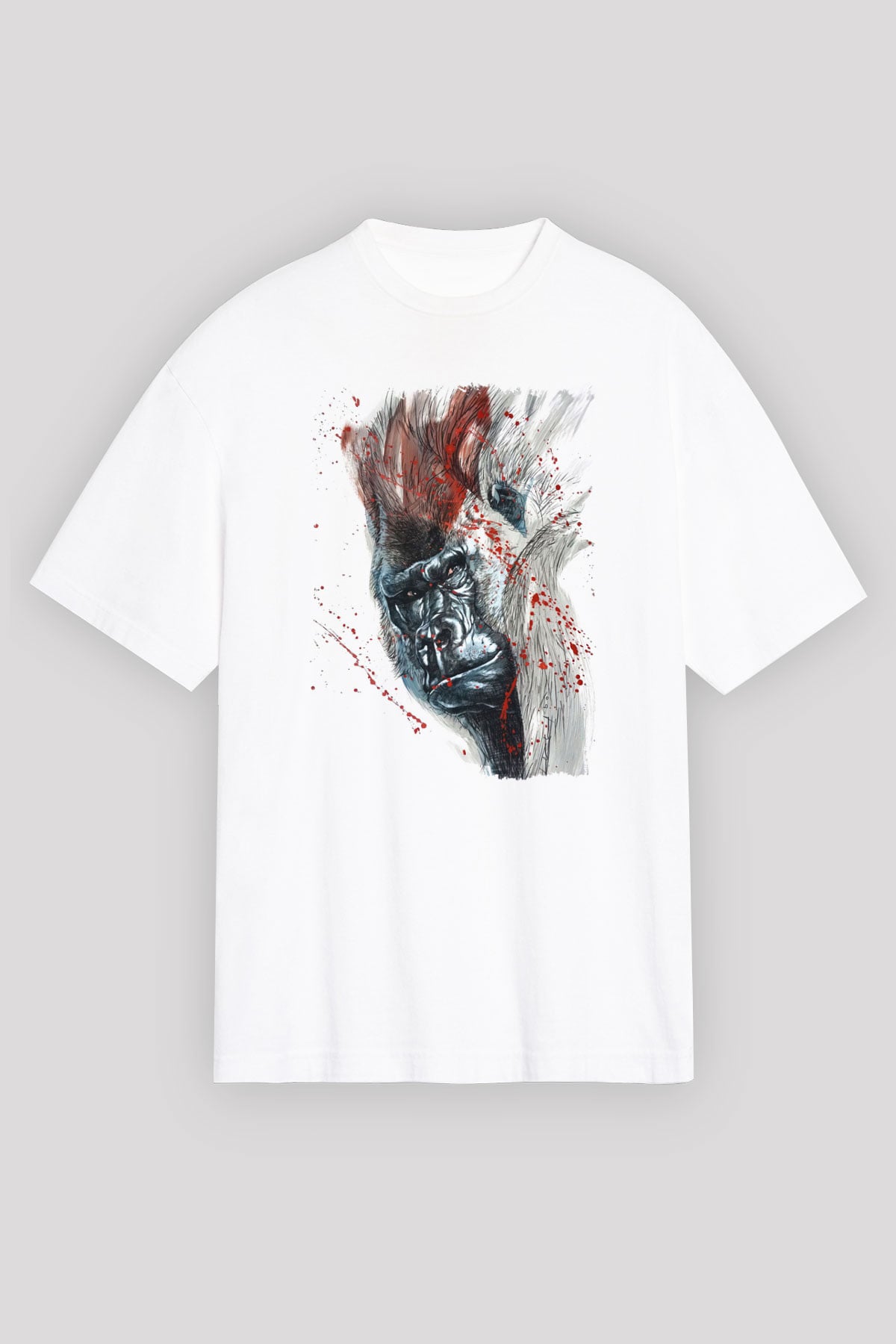 Goril Beyaz Unisex Tişört T-Shirt - TişörtFabrikası