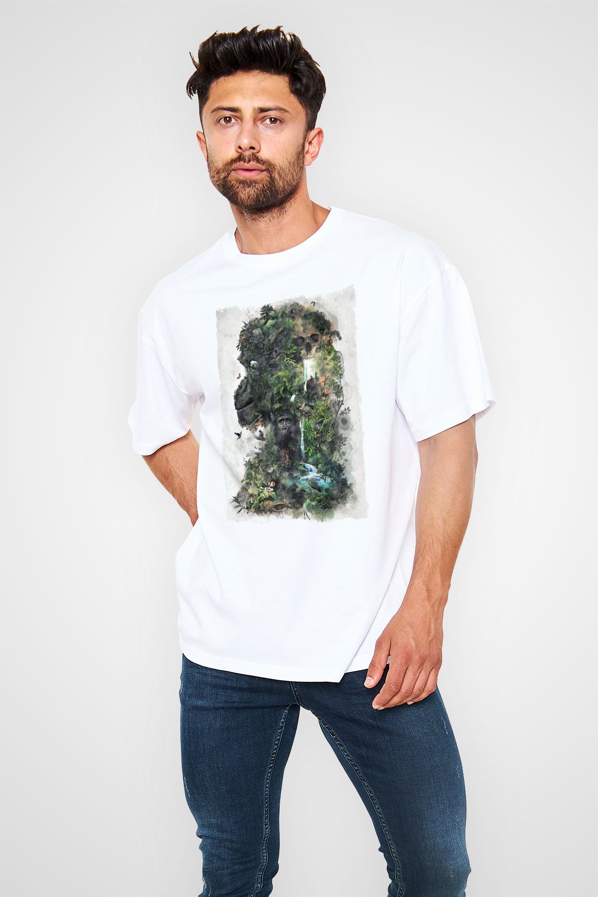 Goril Beyaz Unisex Tişört T-Shirt - TişörtFabrikası