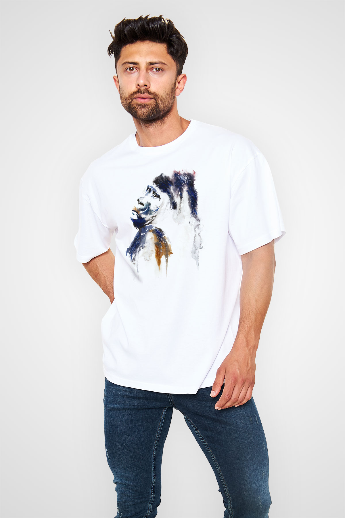 Goril Beyaz Unisex Tişört T-Shirt - TişörtFabrikası