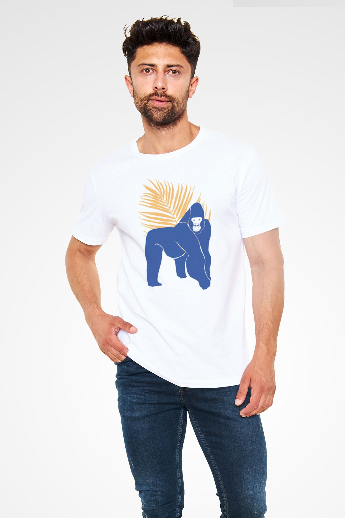 Goril Beyaz Unisex Tişört T-Shirt - TişörtFabrikası