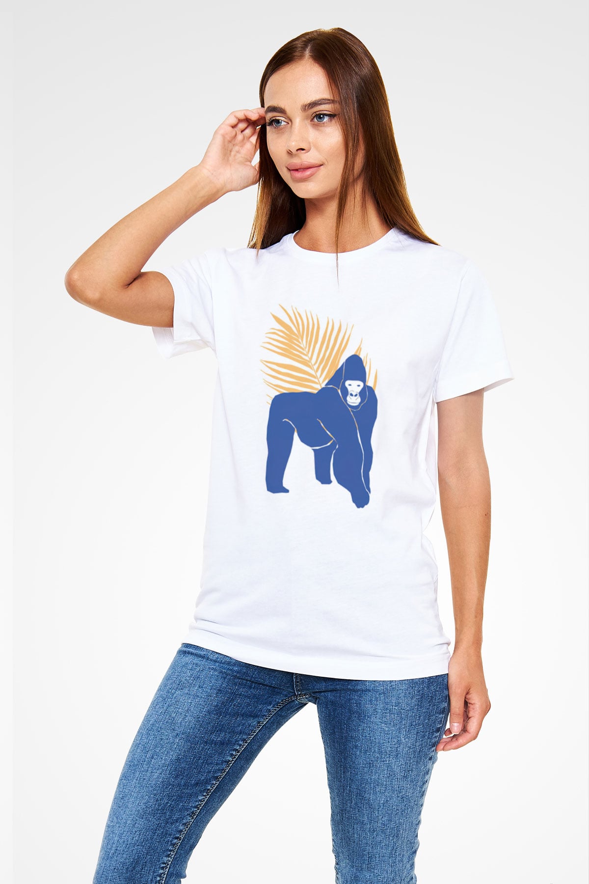 Goril Beyaz Unisex Tişört T-Shirt - TişörtFabrikası