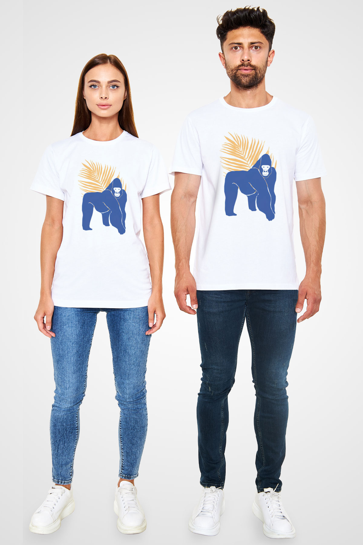 Goril Beyaz Unisex Tişört T-Shirt - TişörtFabrikası