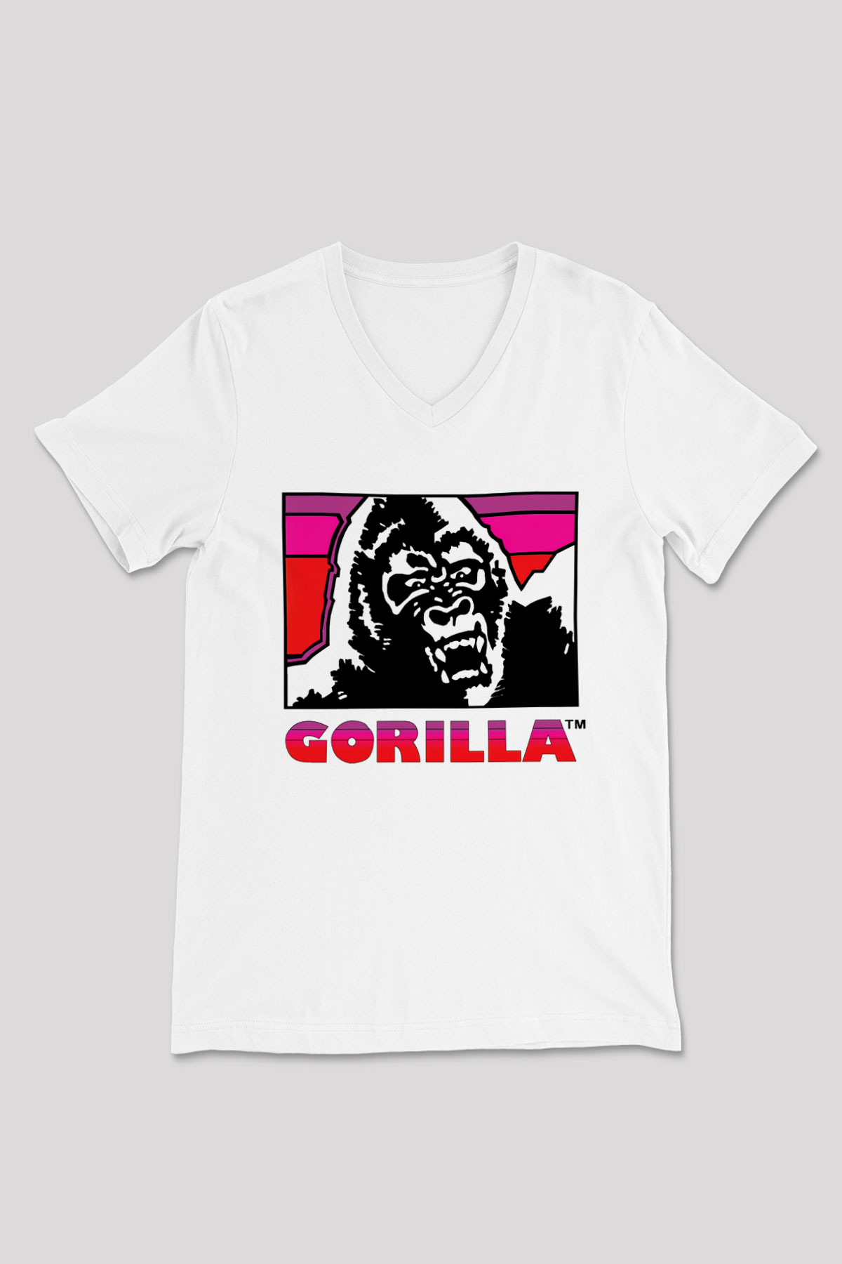 Goril Beyaz Unisex V Yaka Tişört T-Shirt