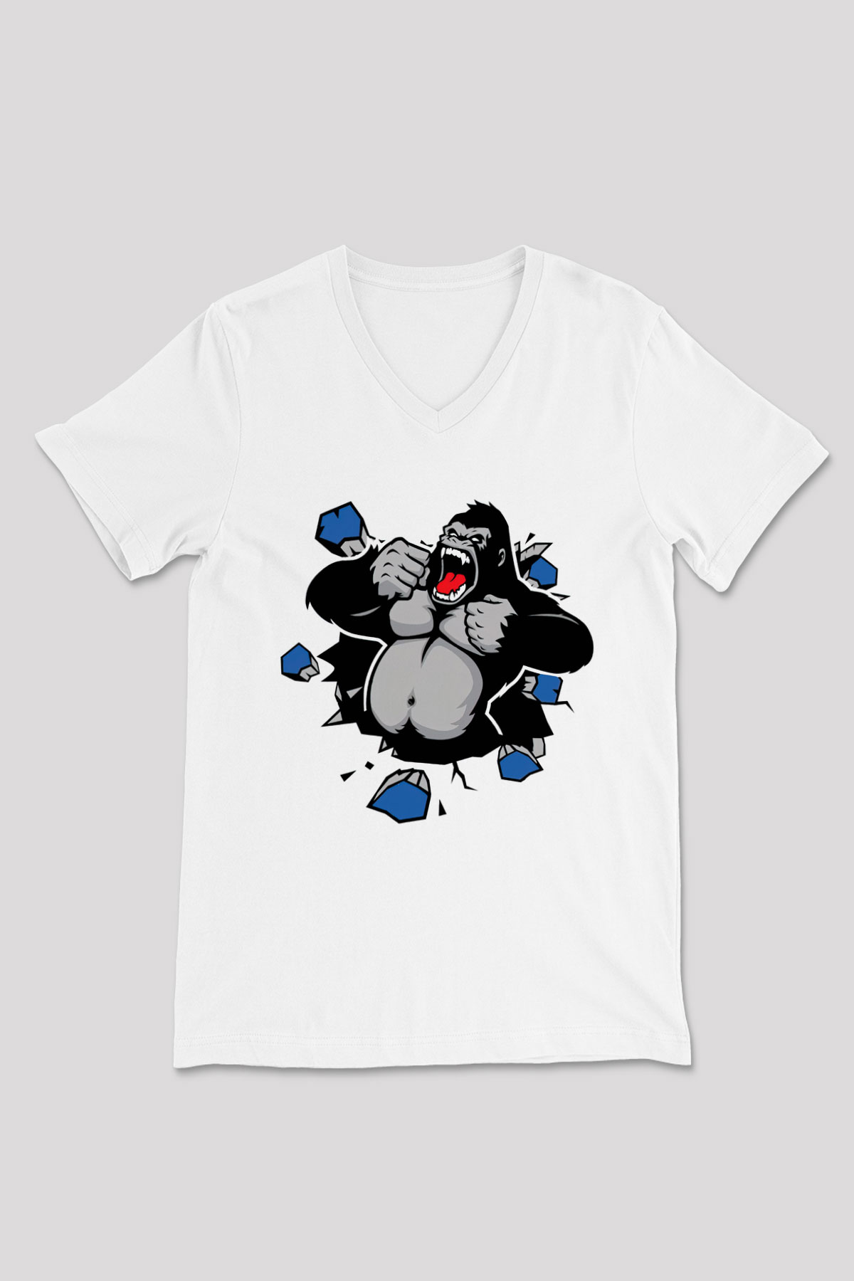 Goril Beyaz Unisex V Yaka Tişört T-Shirt
