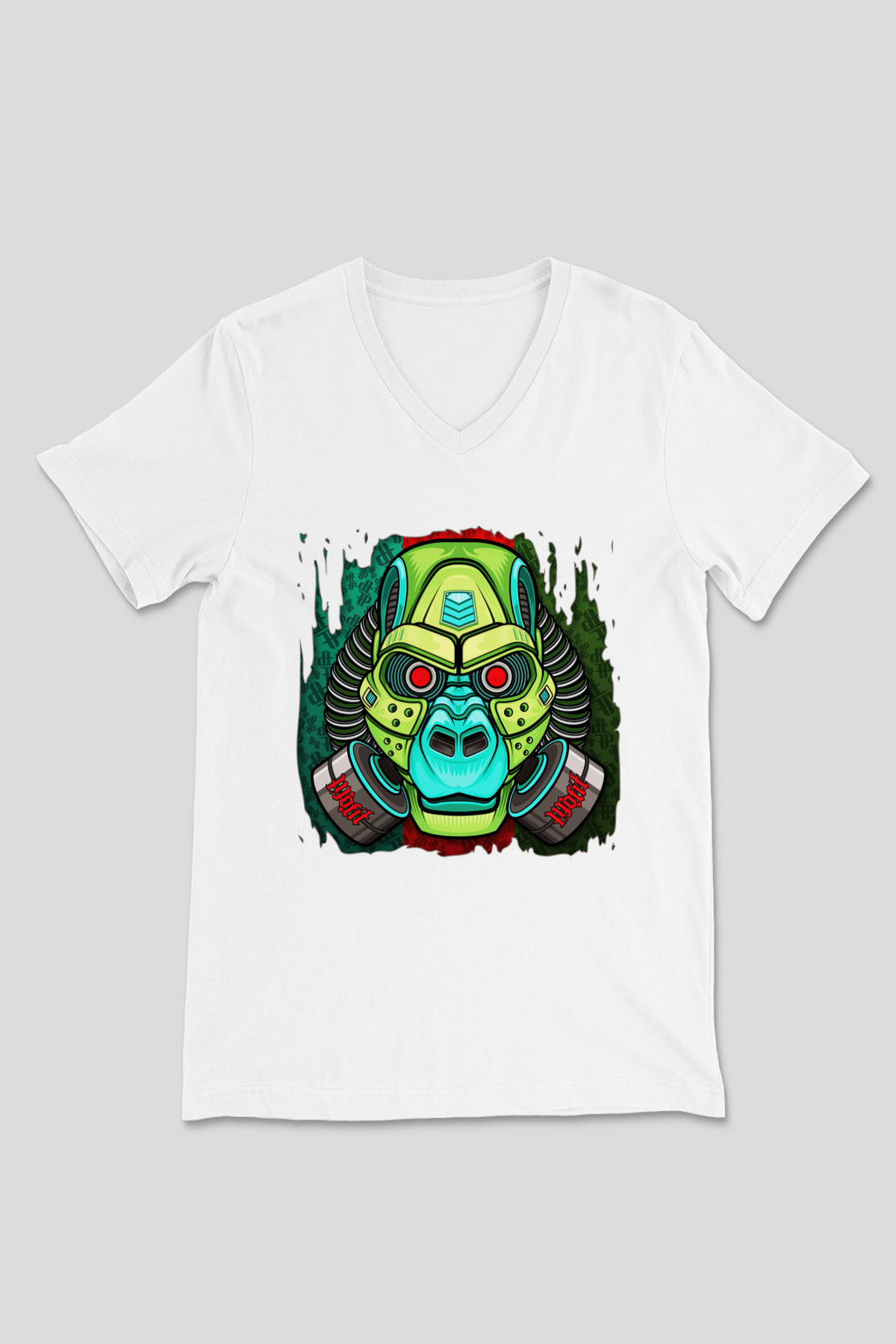 Goril Beyaz Unisex V Yaka Tişört T-Shirt