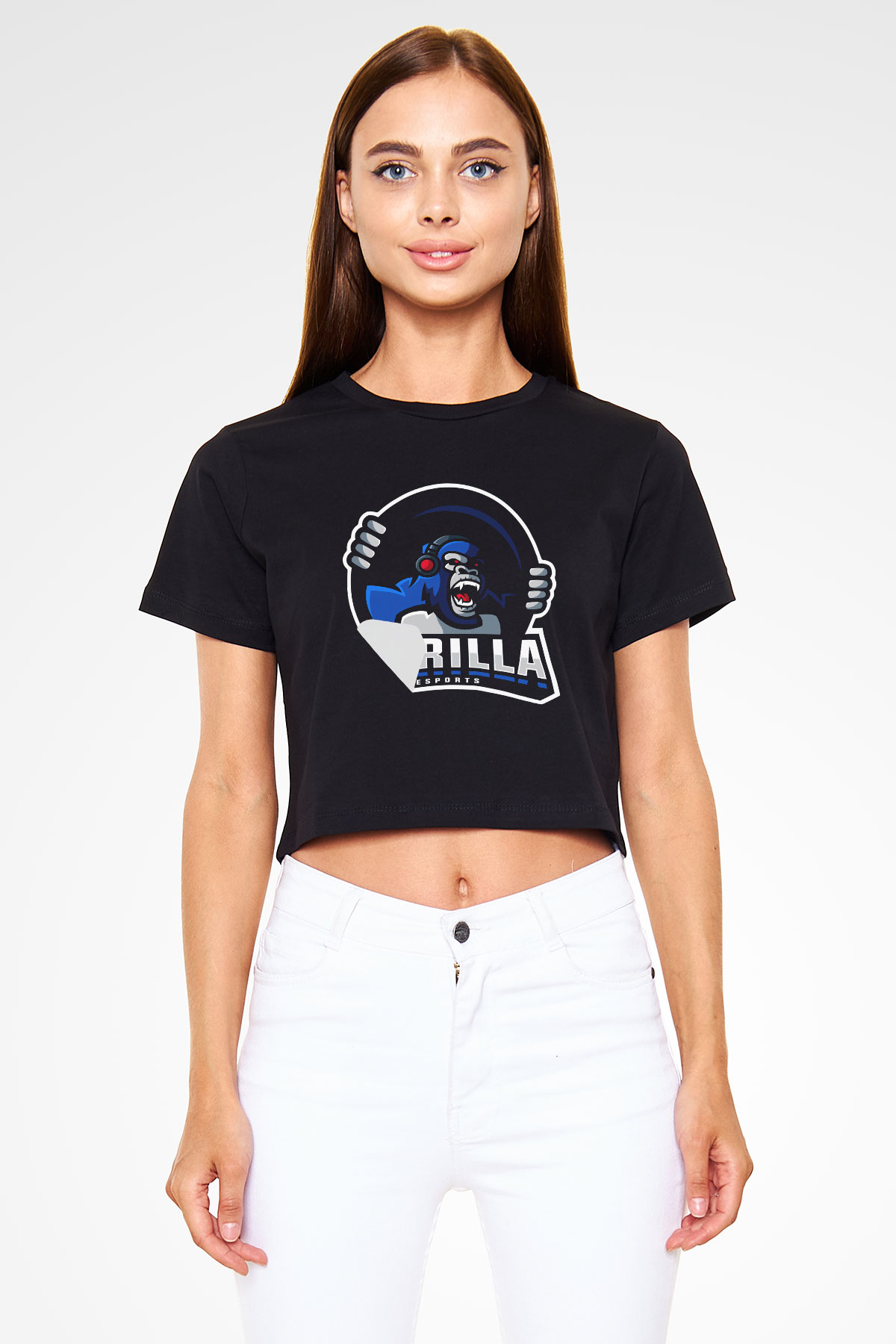 Goril Siyah Crop Top Tişört