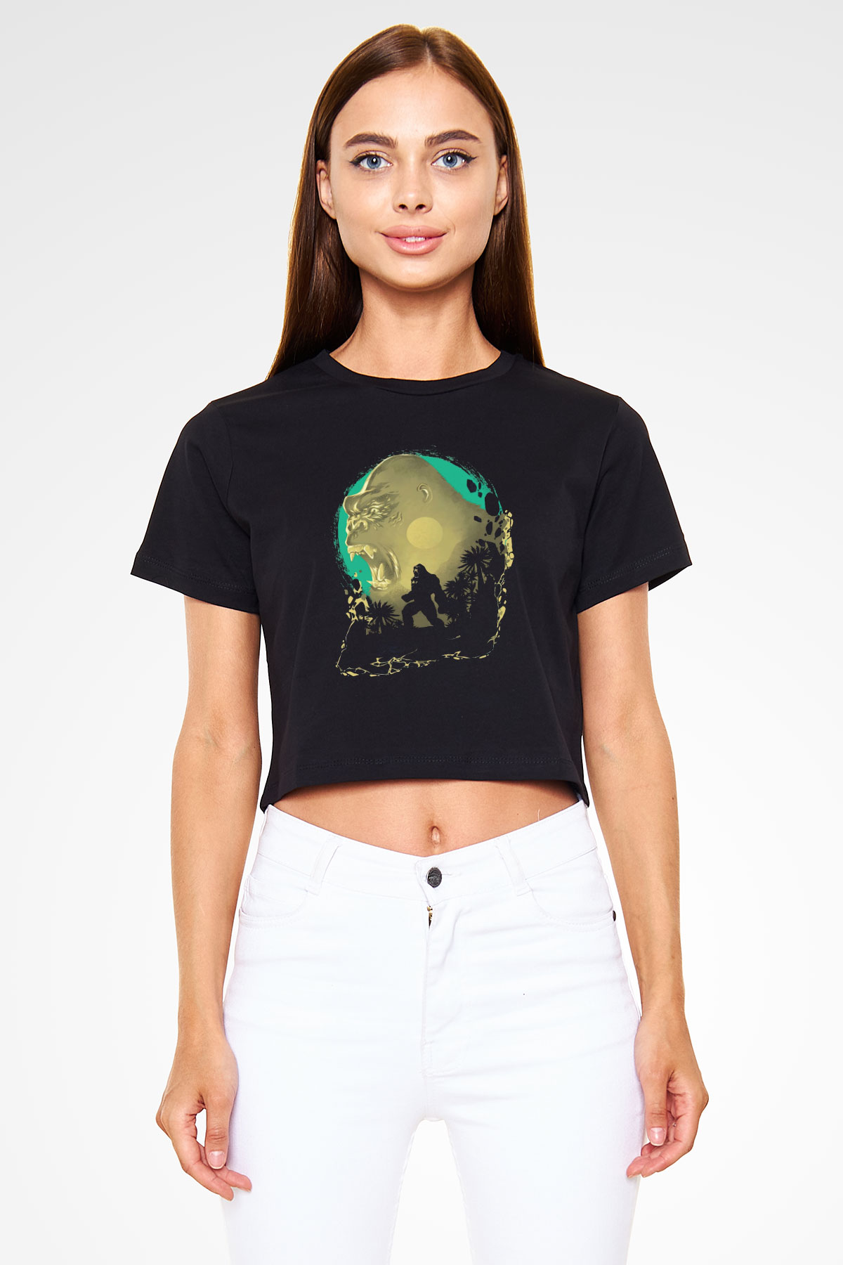 Goril Siyah  Crop Top Tişört