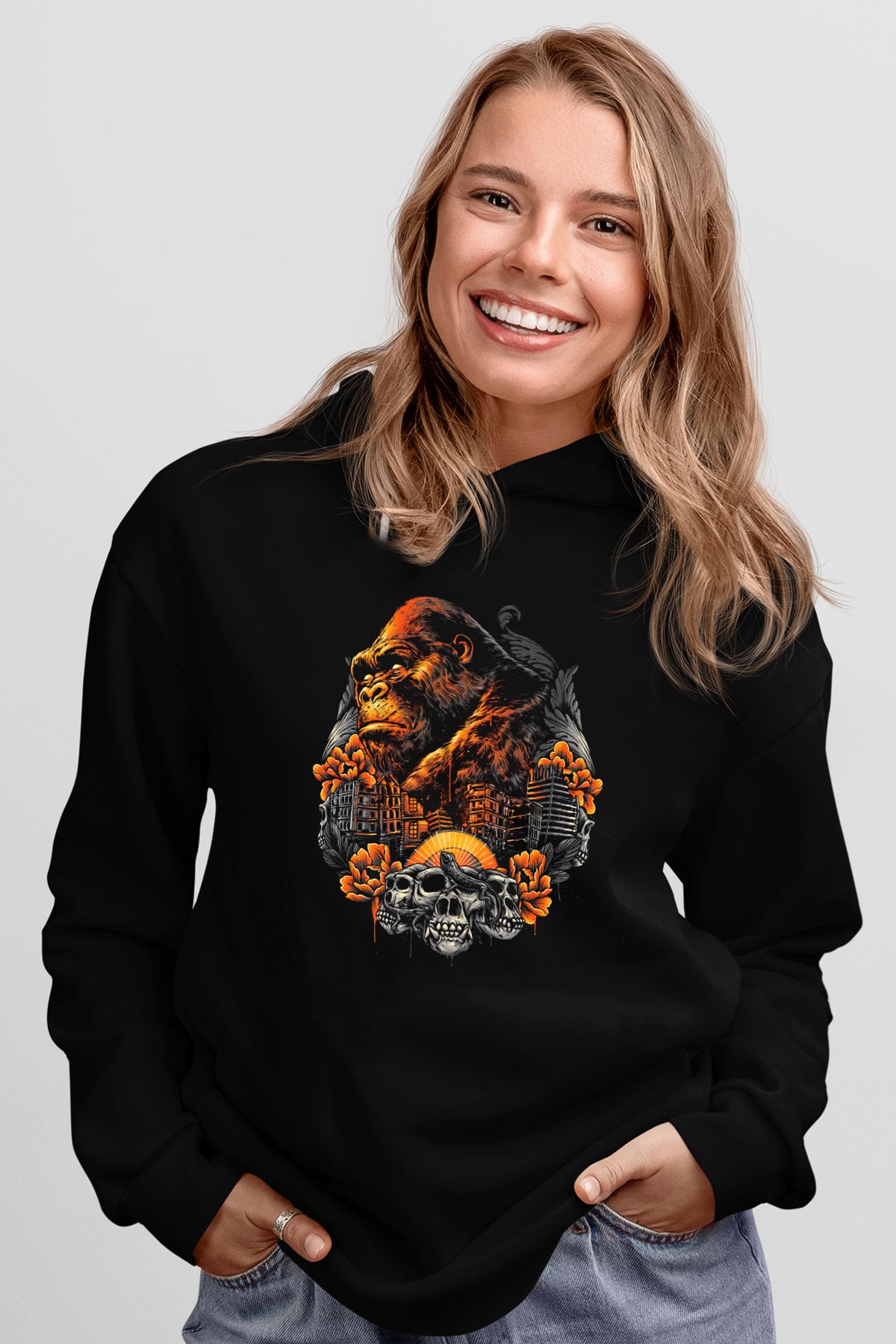Goril Siyah Unisex Hoodie