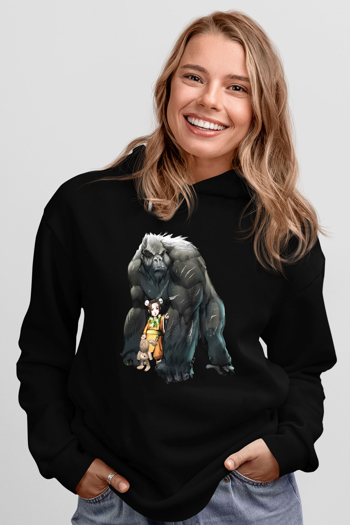 Goril Siyah Unisex Hoodie
