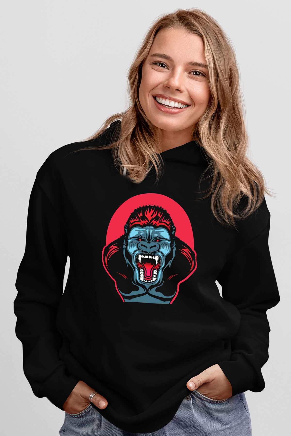 Goril Siyah Unisex Hoodie
