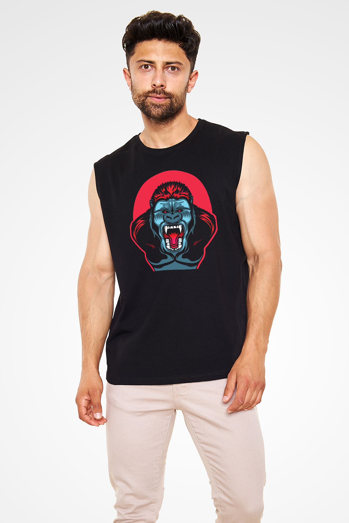 Goril Siyah Unisex Kolsuz Tişört