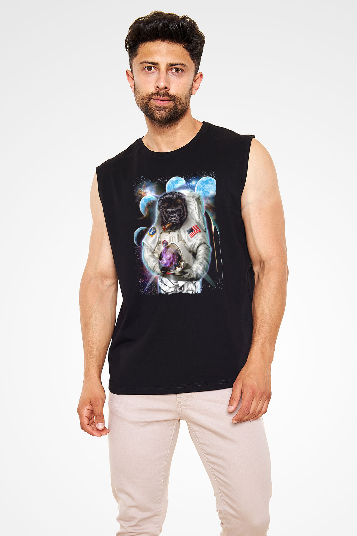 Goril Siyah Unisex Kolsuz Tişört