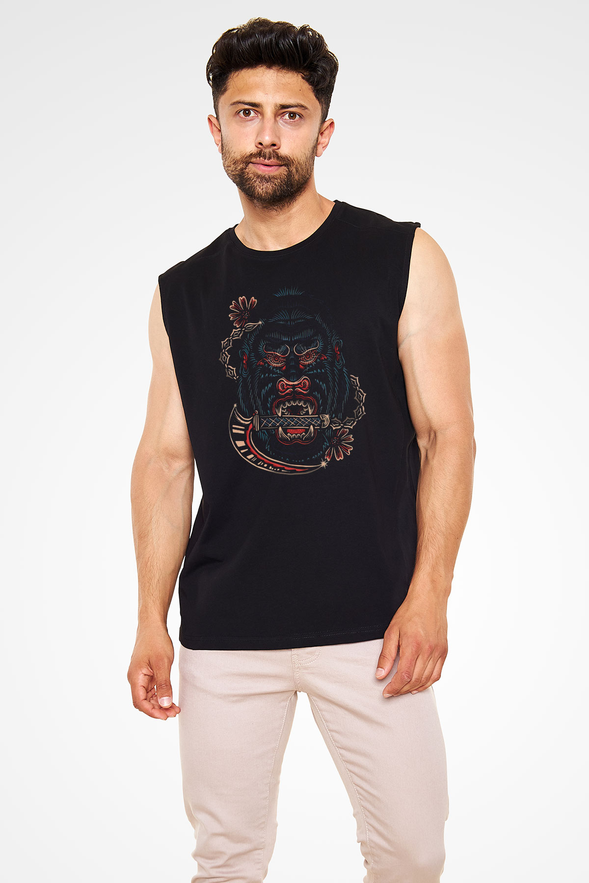 Goril Siyah Unisex Kolsuz Tişört