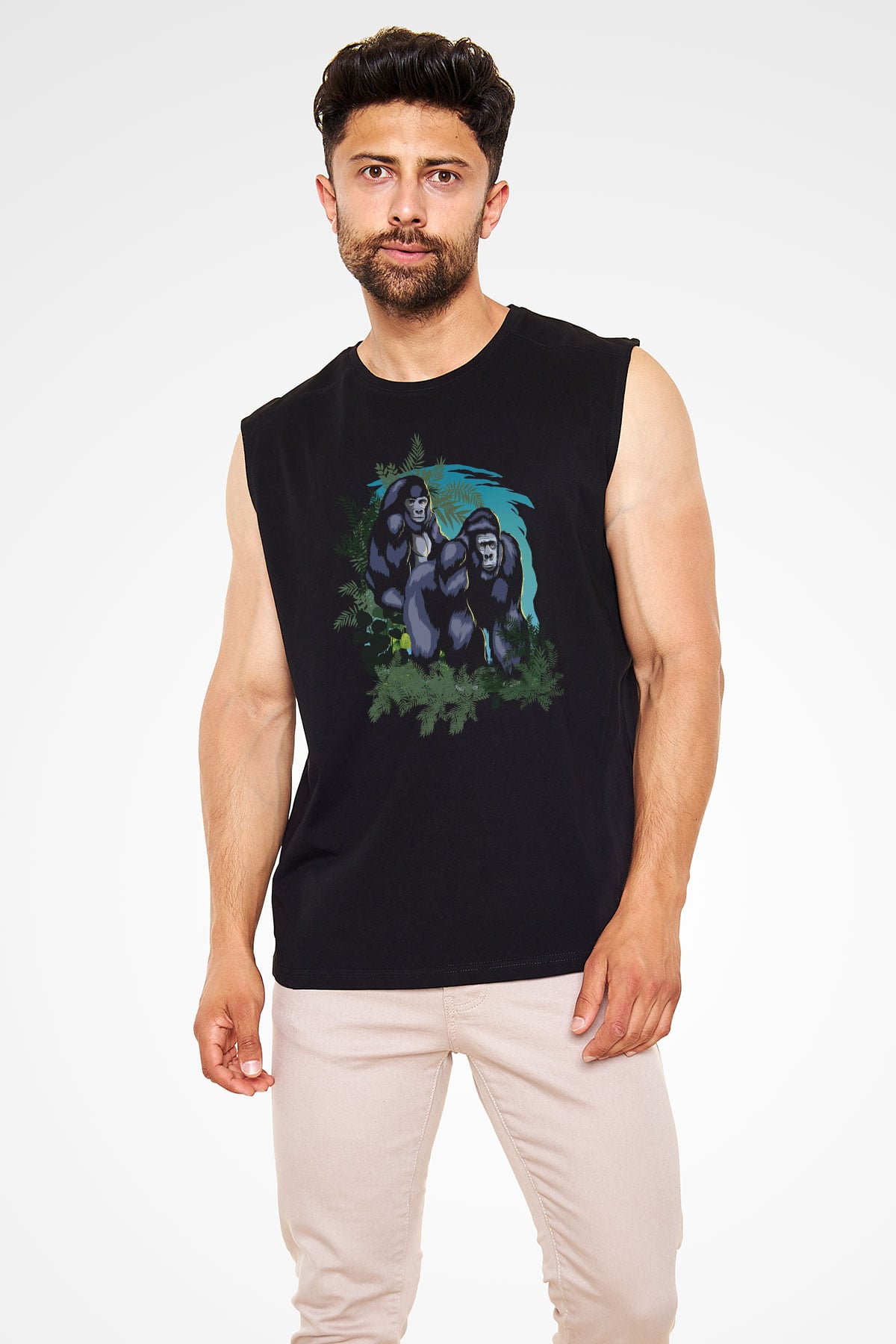 Goril Siyah Unisex Kolsuz Tişört