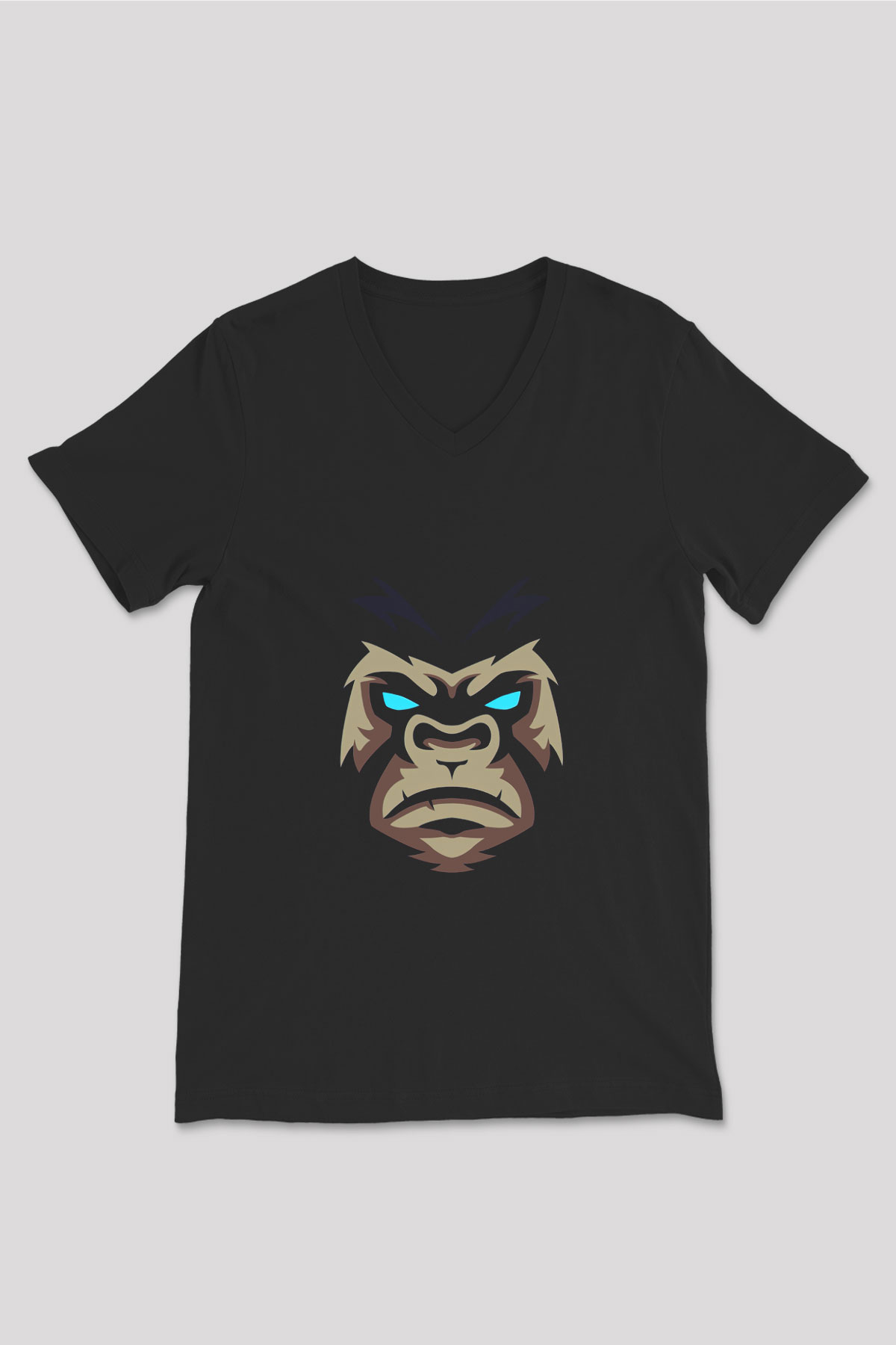 Goril Siyah Unisex V Yaka Tişört T-Shirt
