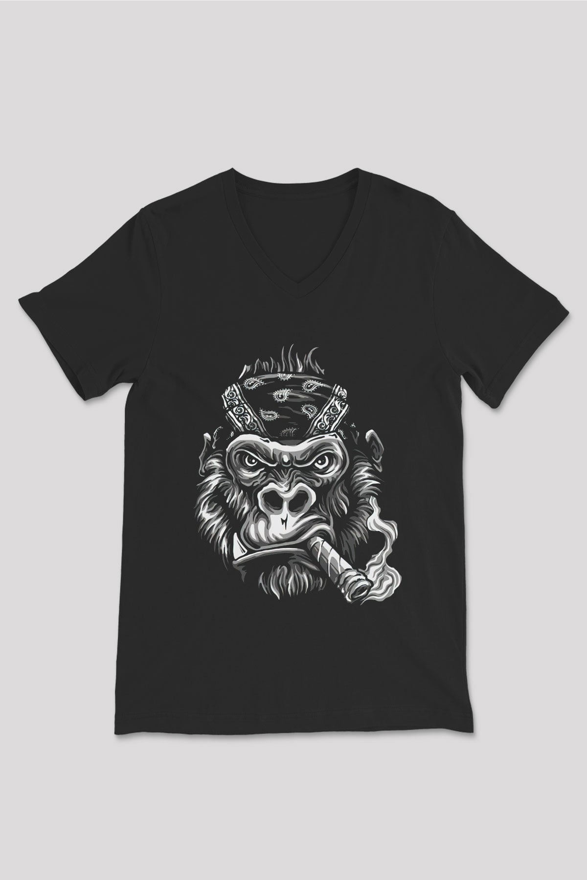 Goril Siyah Unisex V Yaka Tişört T-Shirt