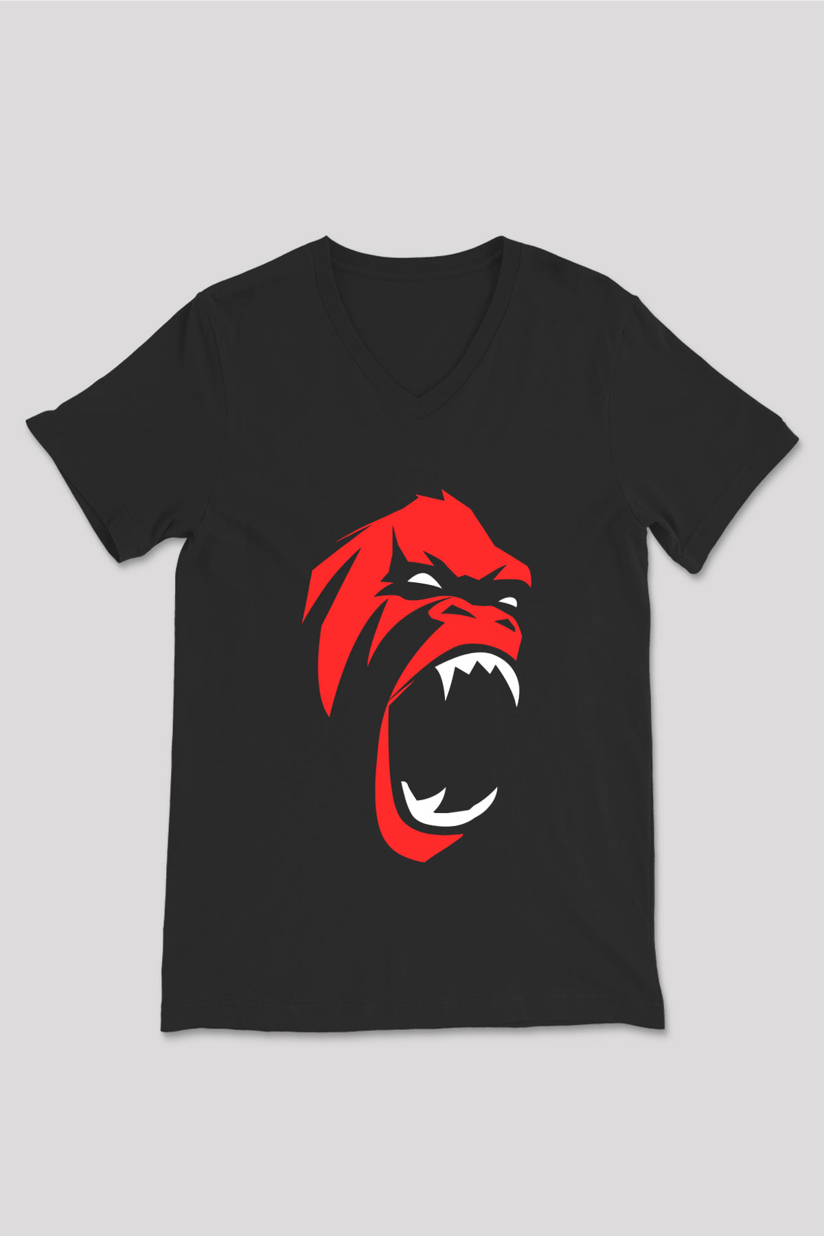 Goril Siyah Unisex V Yaka Tişört T-Shirt