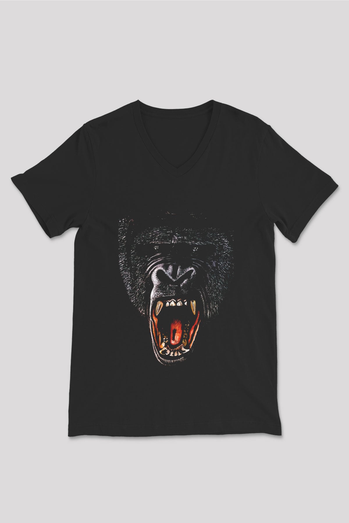 Goril Siyah Unisex V Yaka Tişört T-Shirt