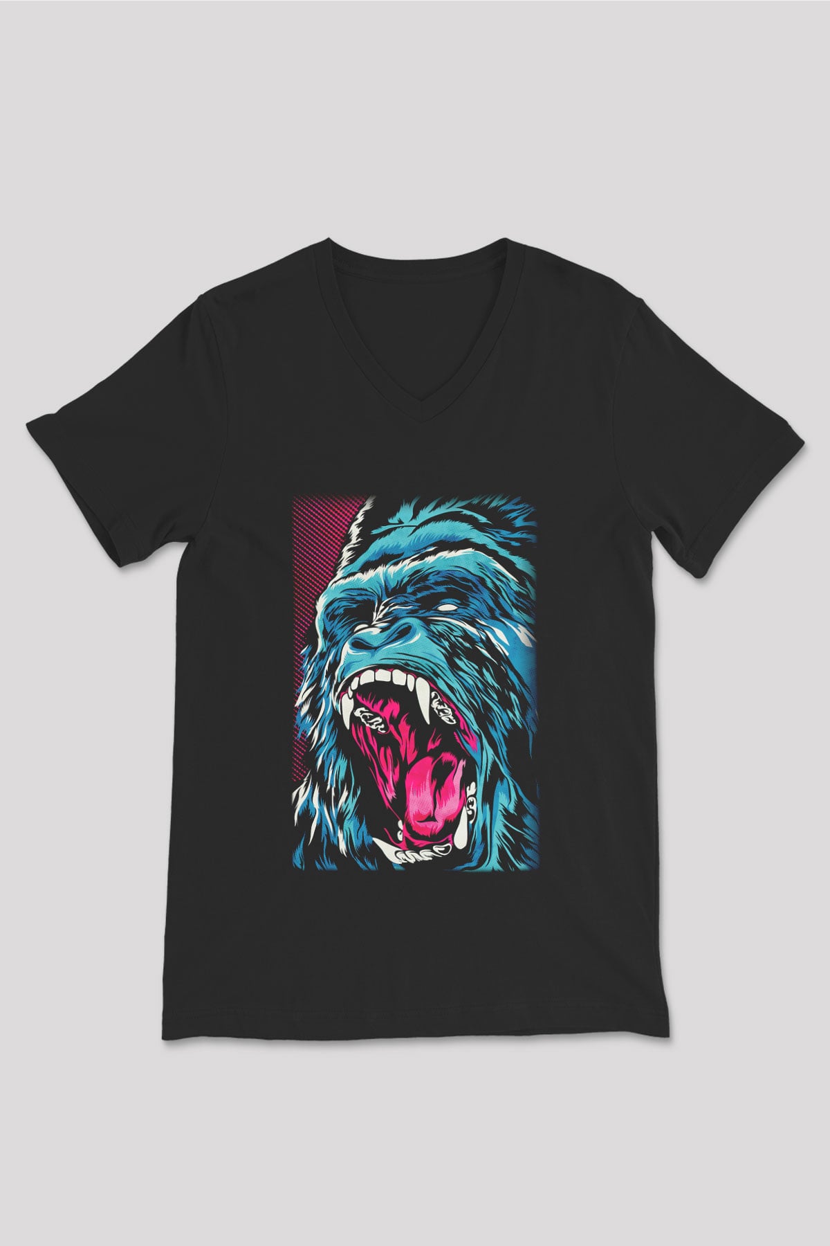 Goril Siyah Unisex V Yaka Tişört T-Shirt