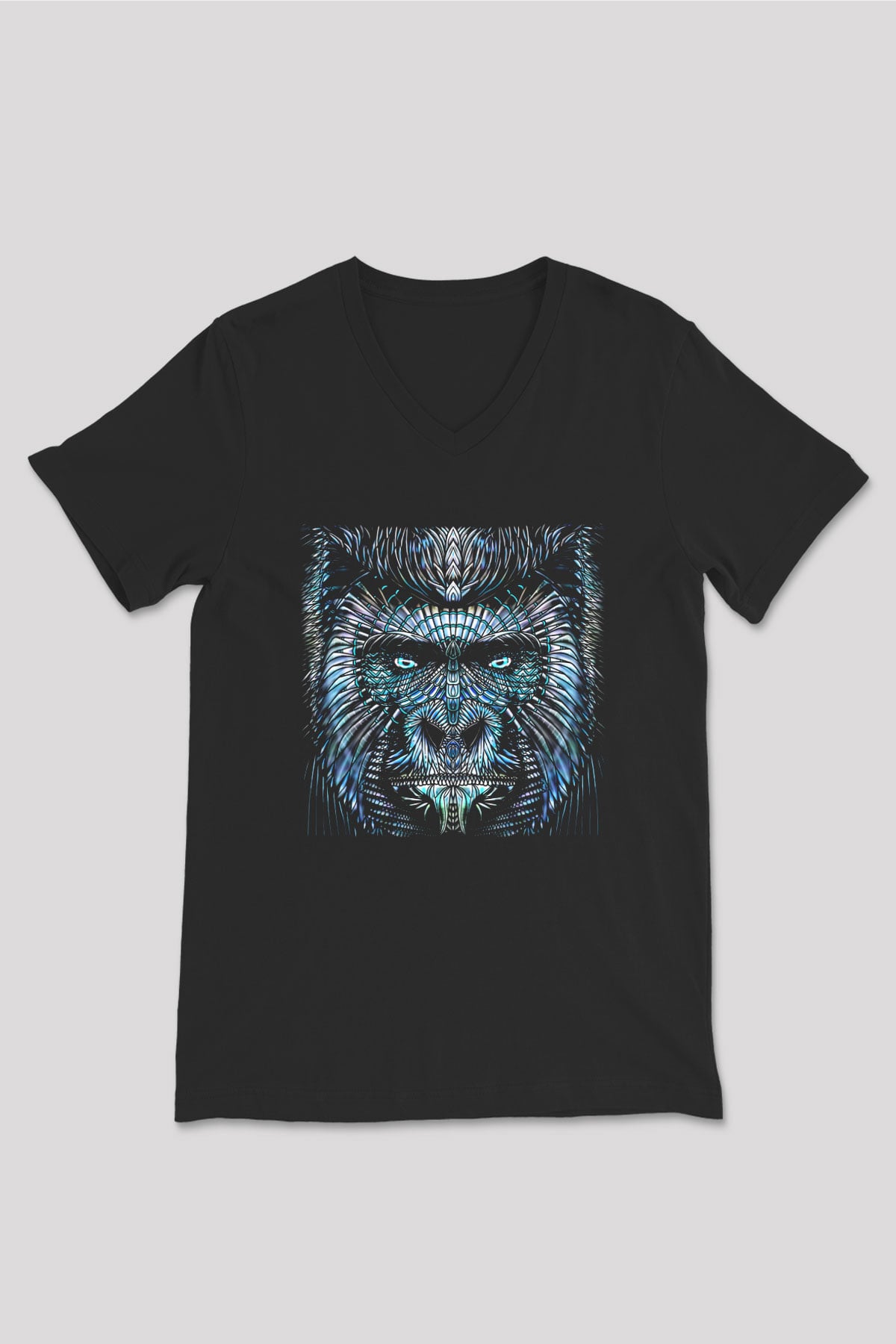 Goril Siyah Unisex V Yaka Tişört T-Shirt