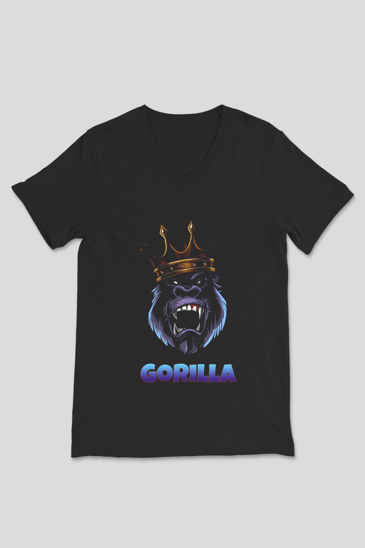 Goril Siyah Unisex V Yaka Tişört T-Shirt