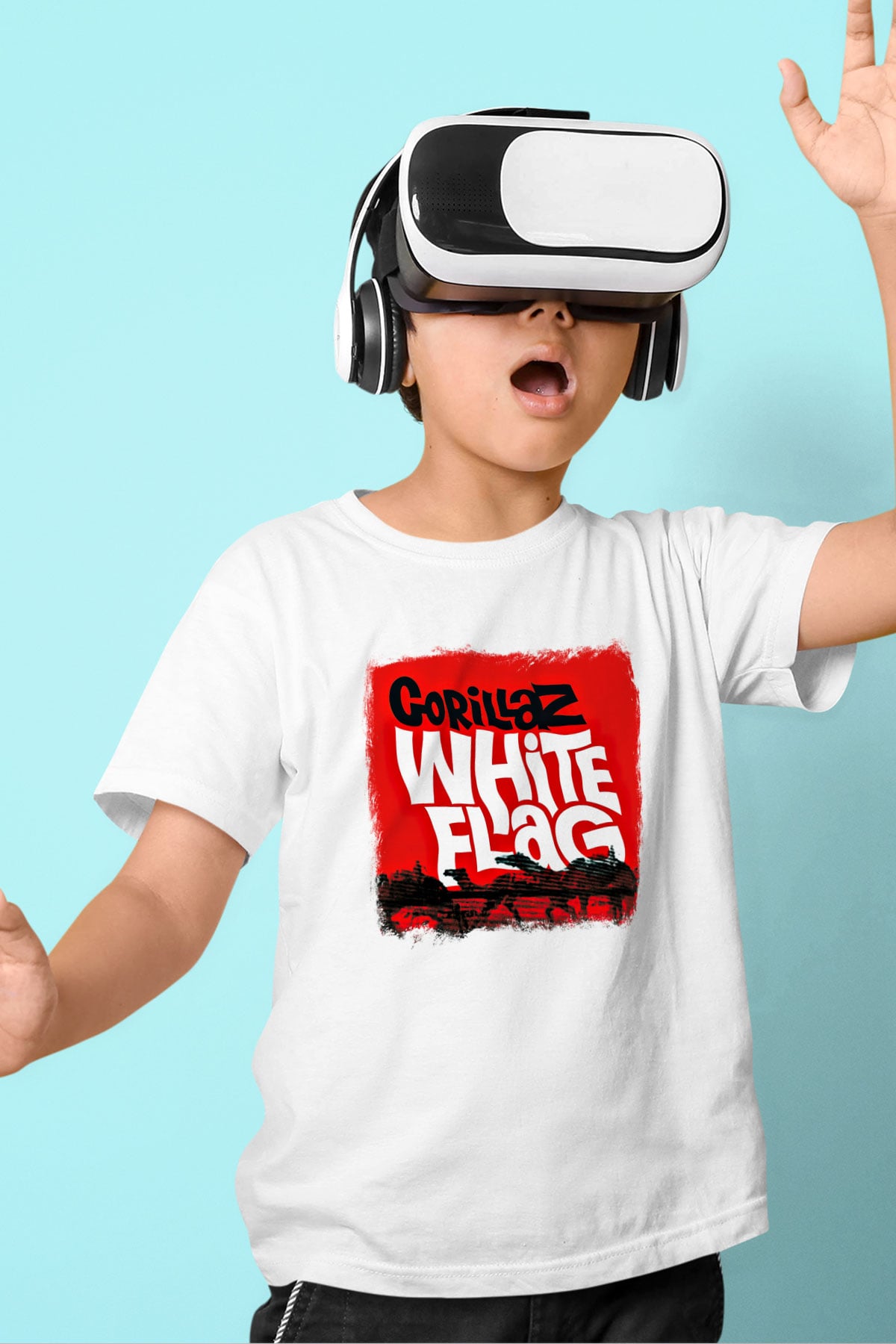 Gorillaz Baskılı Unisex Beyaz Çocuk Tişört